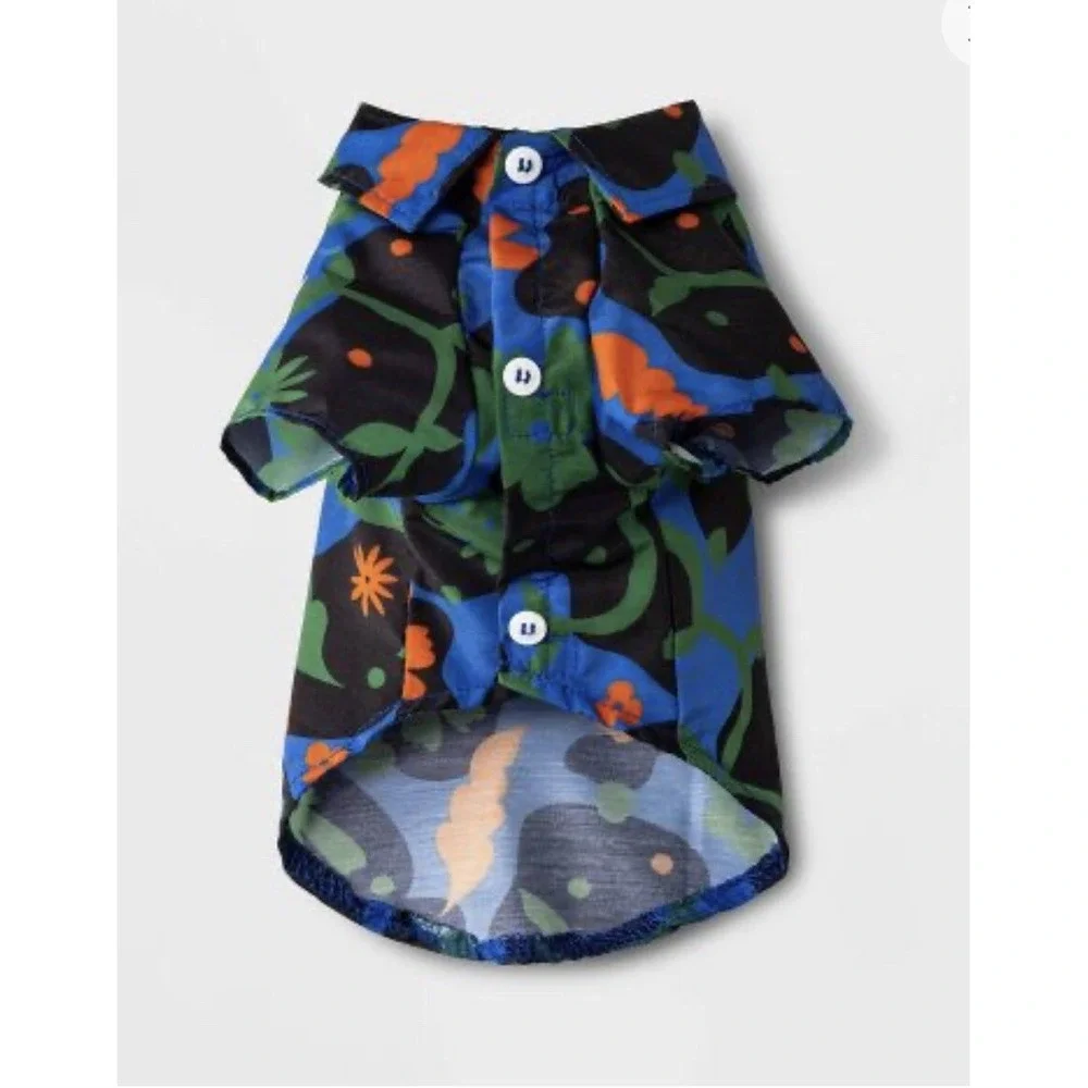 Hawaiian dog shirt Latino Heritage floral luau Pet Dog Cat Shirt Blue Small NWT